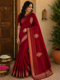 Royal Red Dola Silk Saree with Zari Border & Stone Work