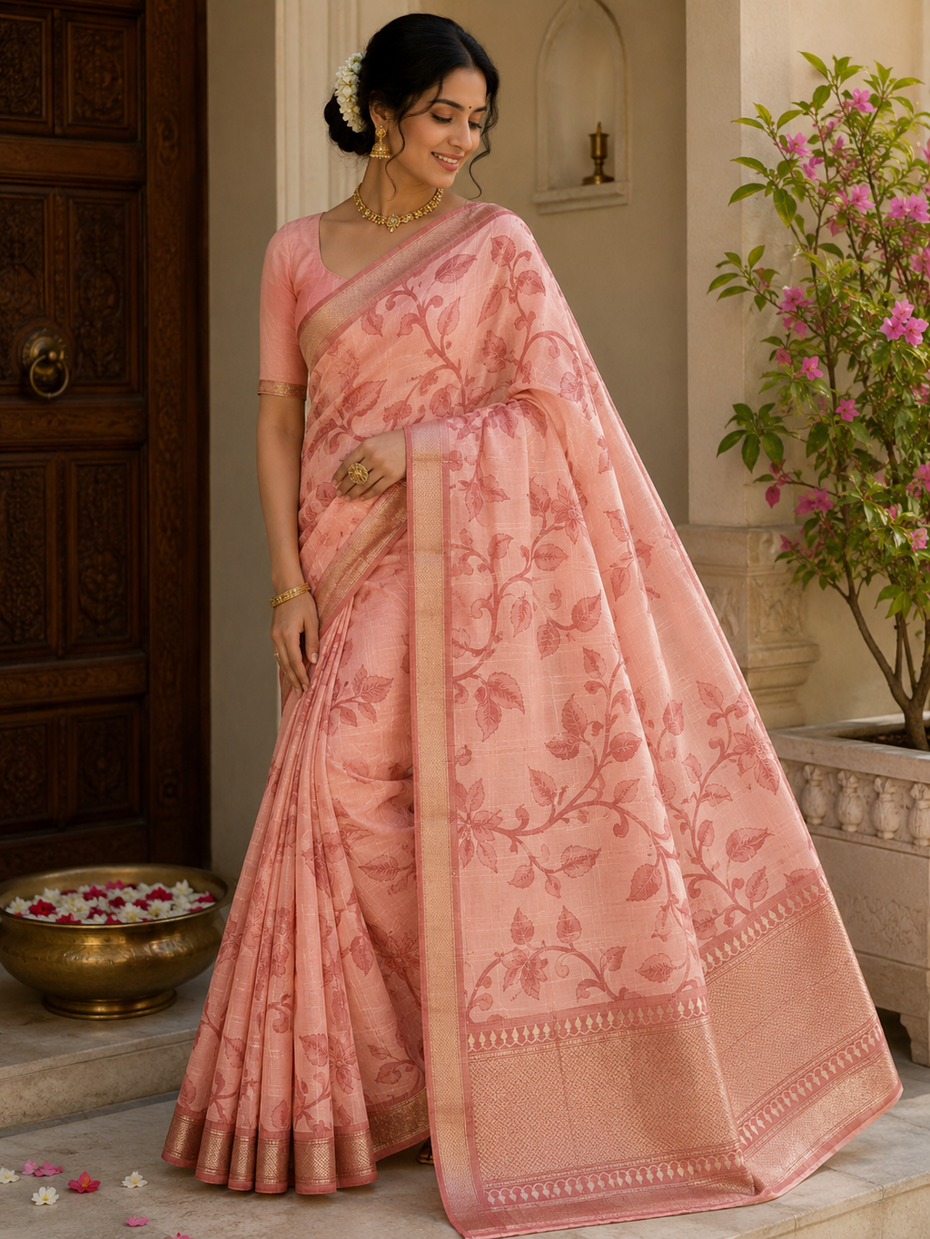 Elegant Floral Maheshwari Silk Saree for Women