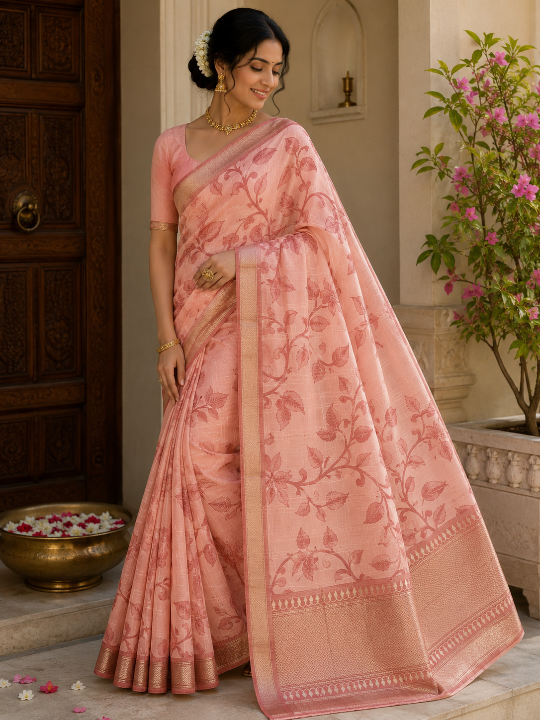 Elegant Floral Maheshwari Silk Saree for Women