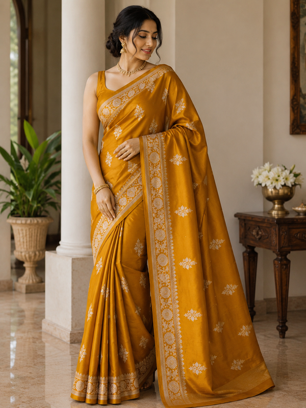 Royal Mushru Satin Pattu Saree – Traditional Zari Border Collection