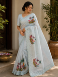 Butterfly Garden Soft Kota Embroidery Saree – Premium Floral Lace Border Collection