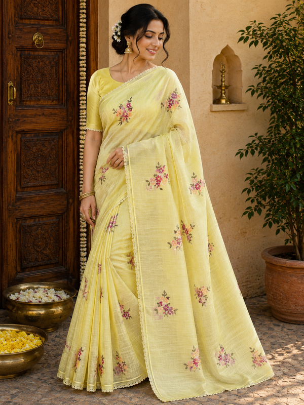 Elegant Soft Kota Thread Work Floral Saree – Lightweight Designer Wear
