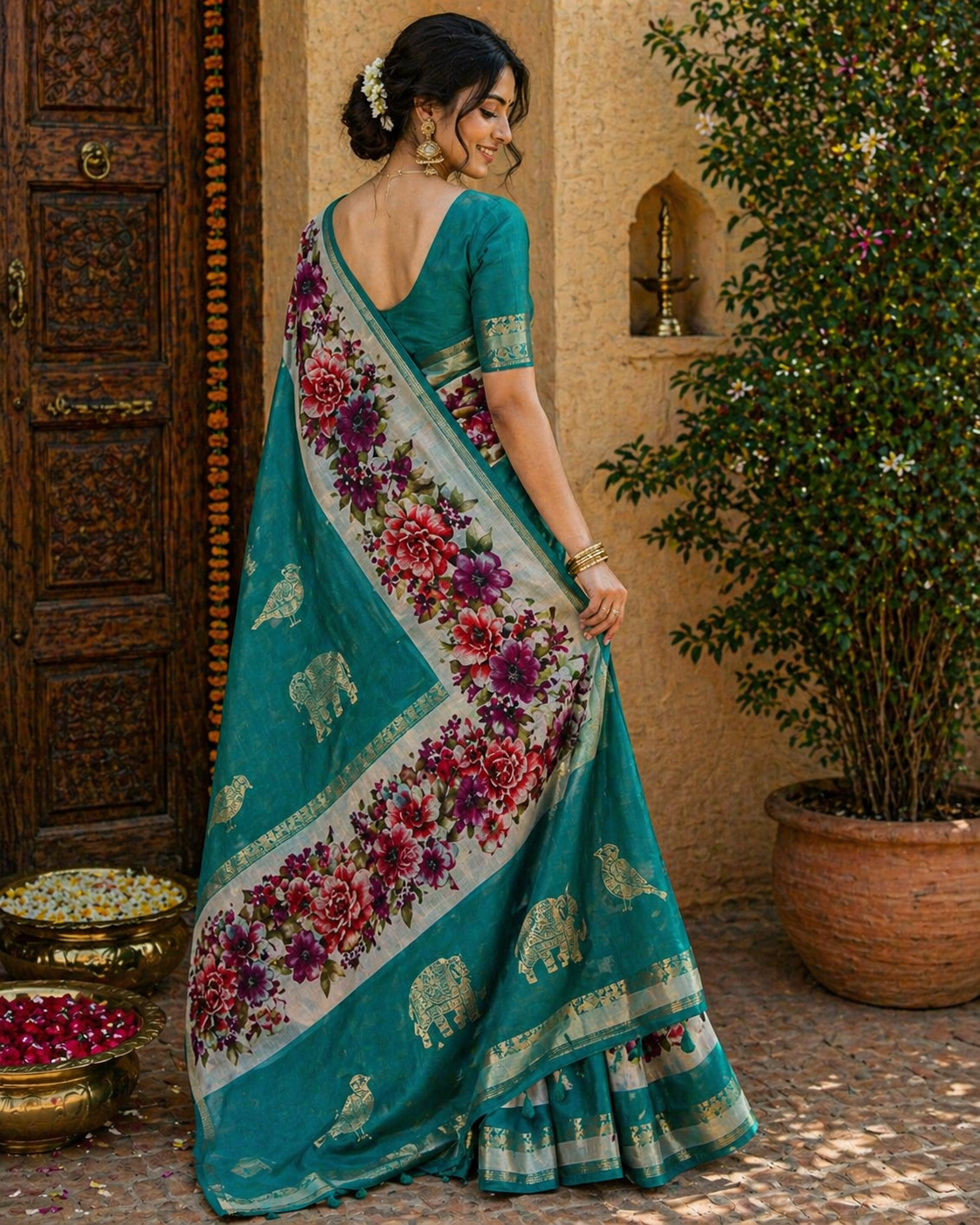 Trendy Fancy Saree for Women – Multicolor Floral Print with Designer Pallu