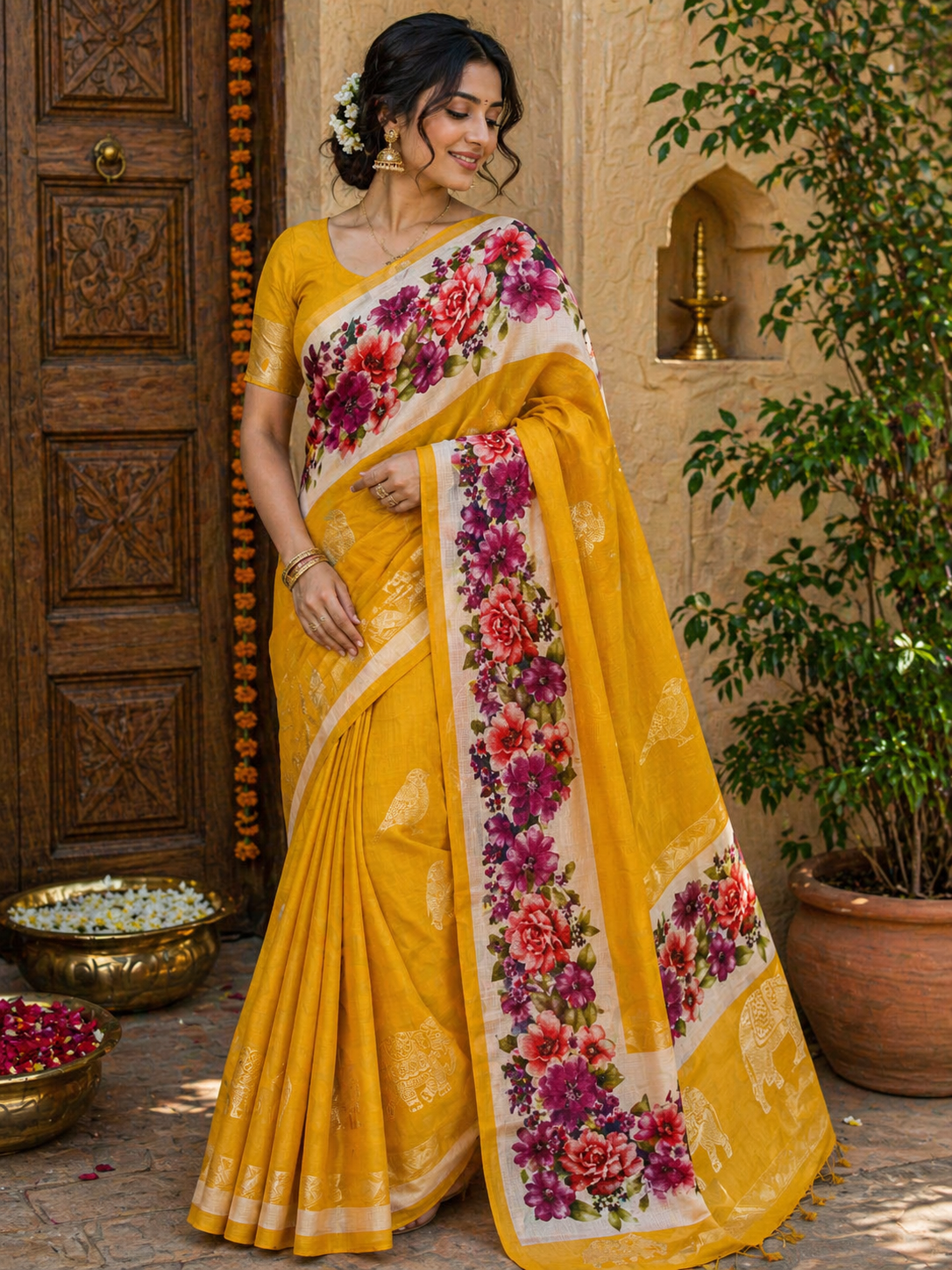Trendy Fancy Saree for Women – Multicolor Floral Print with Designer Pallu