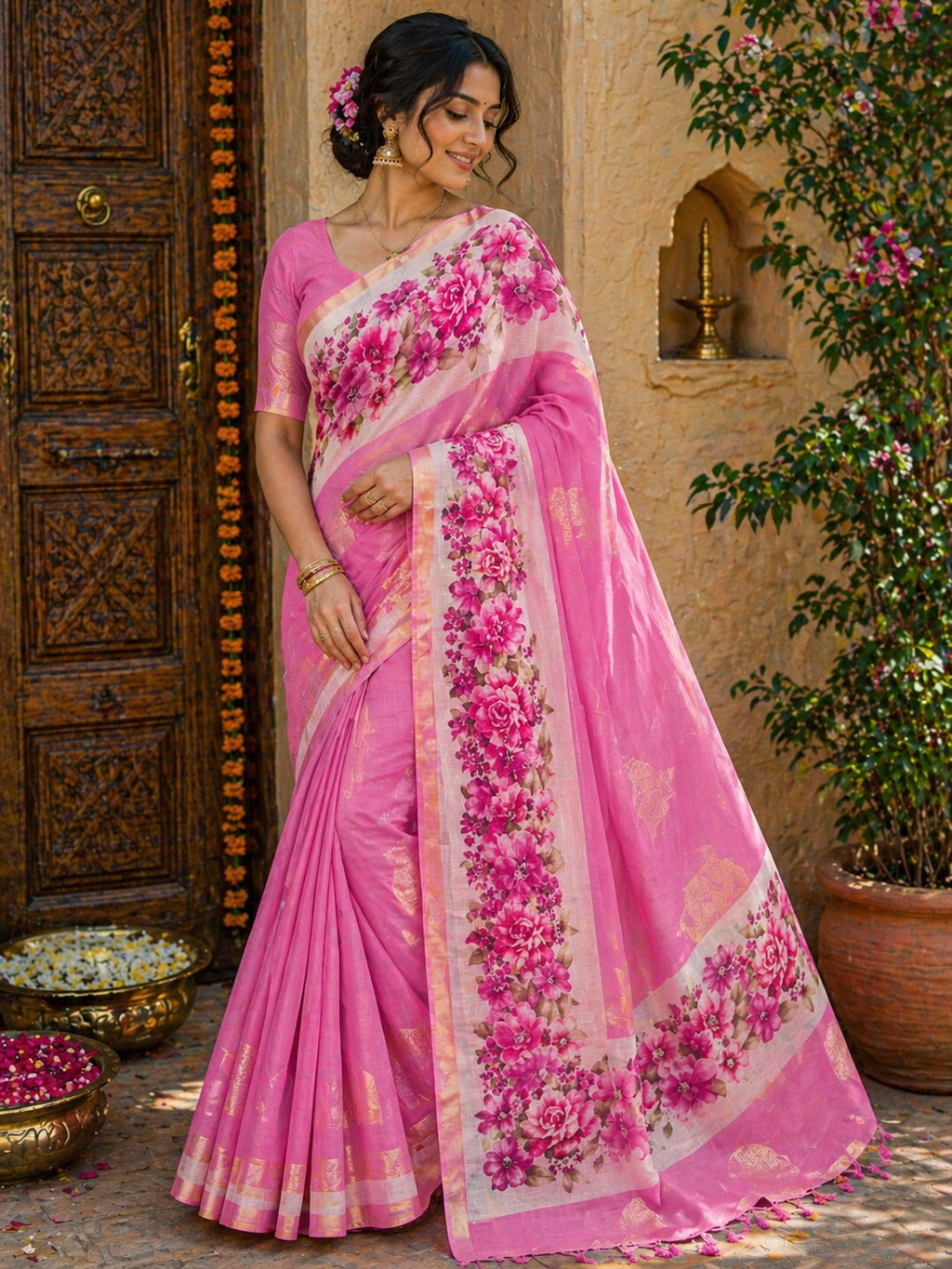 Trendy Fancy Saree for Women – Multicolor Floral Print with Designer Pallu