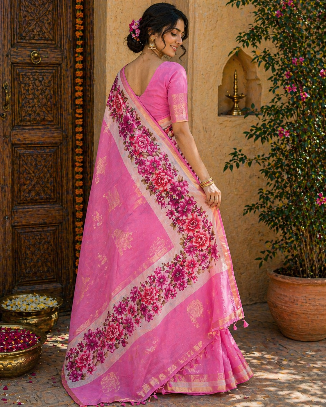 Trendy Fancy Saree for Women – Multicolor Floral Print with Designer Pallu