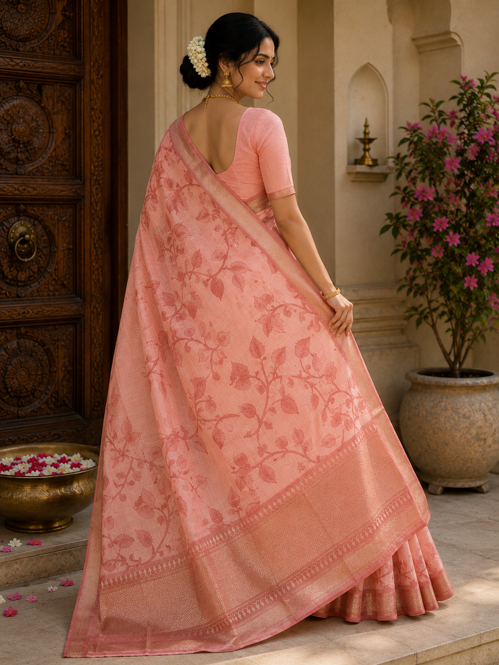 Elegant Floral Maheshwari Silk Saree for Women