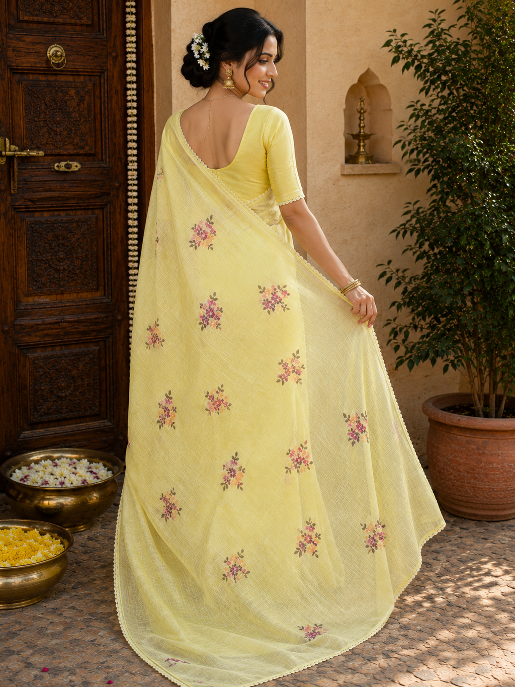 Elegant Soft Kota Thread Work Floral Saree – Lightweight Designer Wear